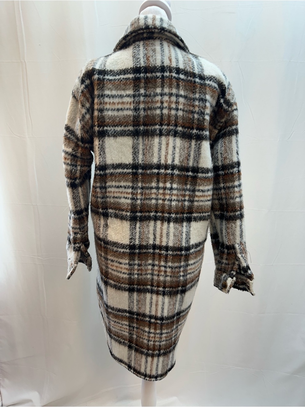 Blank NYC Cream Brown Black Plaid Teddy Shacket Jacket XS - Picture 4 of 4